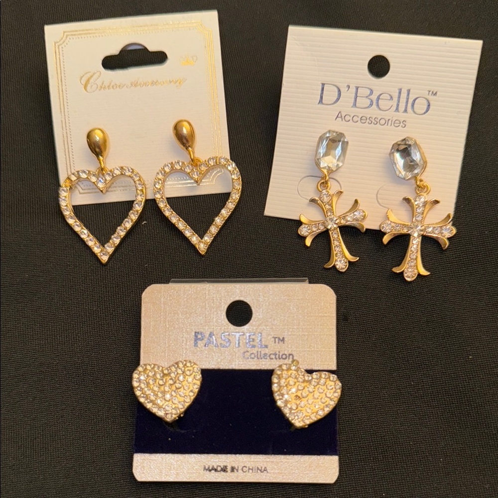 Gold Rhinestone Embedded Earrings